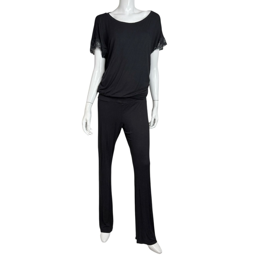 4/$40 Betsey‎ Johnson 2 Piece Black with Lavender Trim Open Back Pajama Set